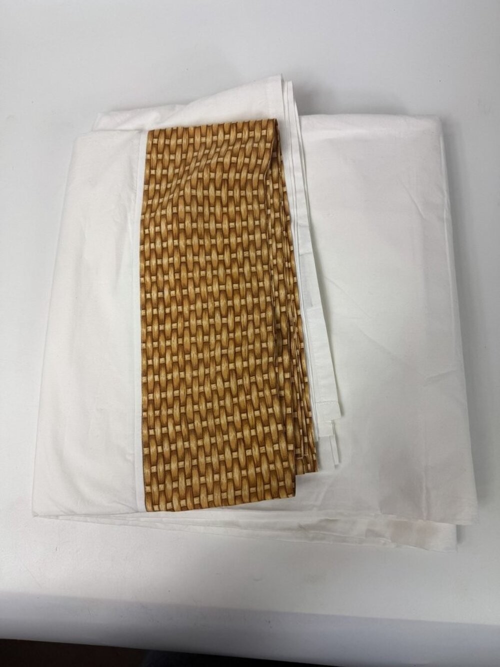 Williams Sonoma Home King Flat Sheet 100% Cotton Basket Weave Trim